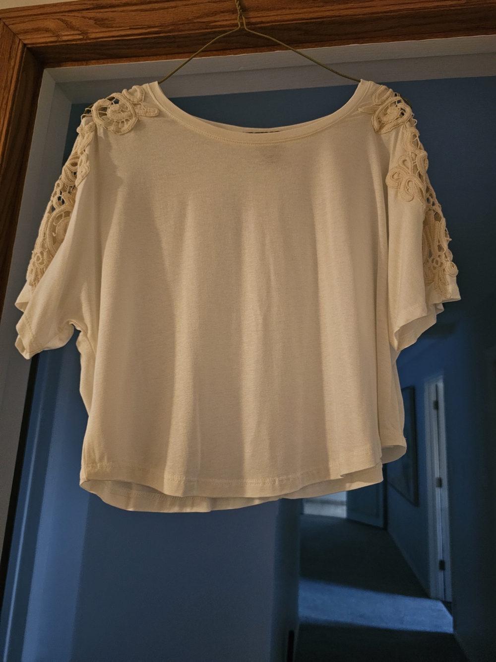 Love Culture Cream Crochet Cold-Shoulder Short Sleeve Top